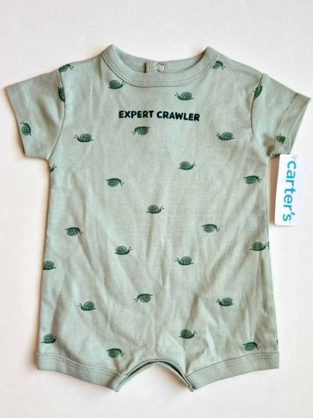 Carter's Sage Green 'Expert Crawler' Snail Print One-Piece